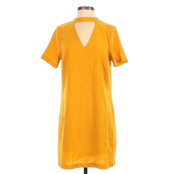 Bishop + Young Mini Dress Shift V-Neck Plunge Mustard Yellow Size Small Cutout - Picture 4 of 9